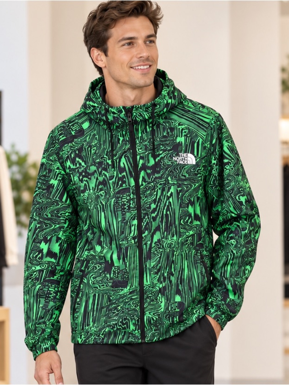 The North Face Novelty TNF Rain Hoodie distorted chlorophyl green black NWT XXL